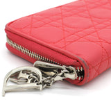 Lambksin Cannage Lady Dior Continental Zip Wallet Rose Pink