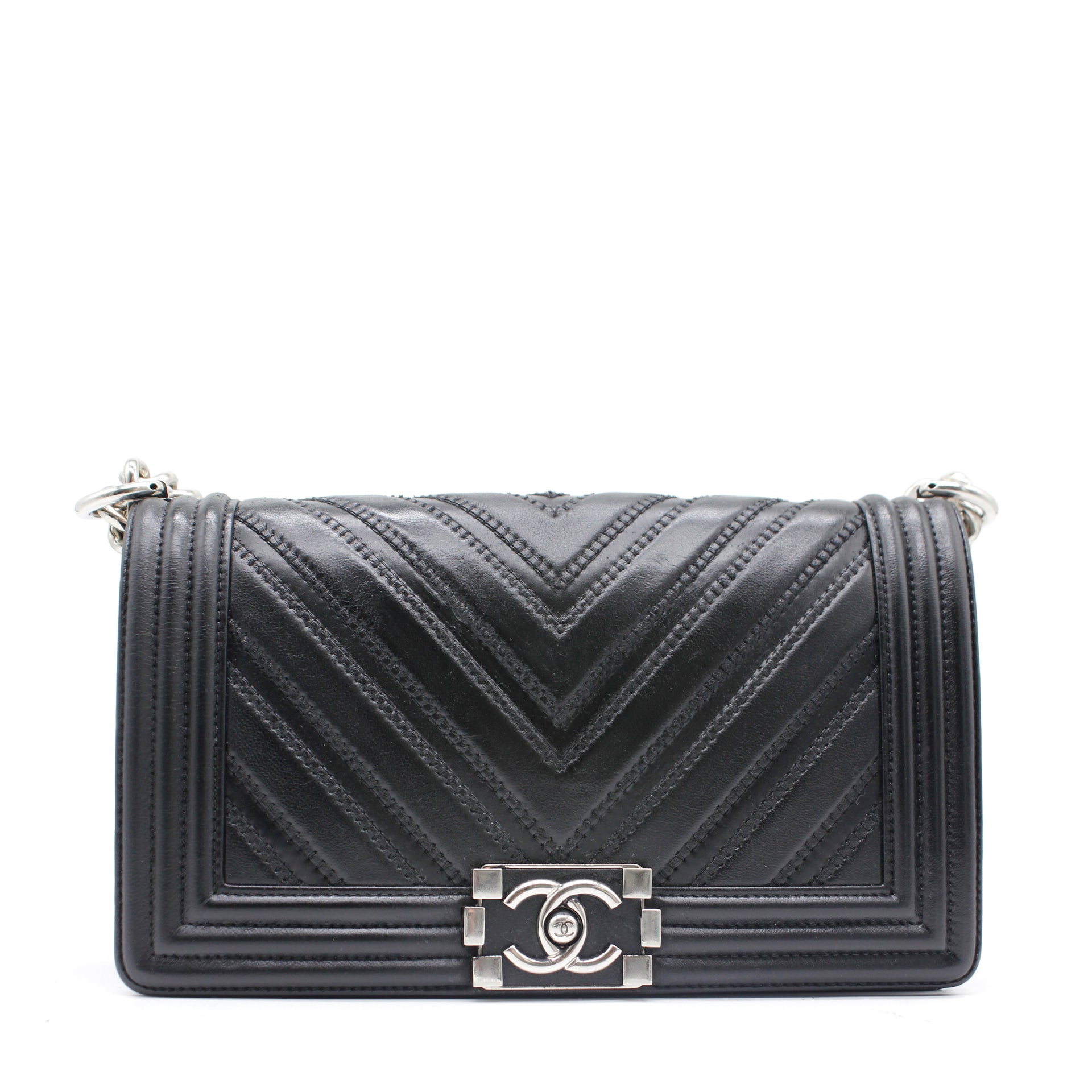 Chanel Black Chevron Quilted Lambskin Leather So Black Classic Medium  Double Flap Bag - Yoogi's Closet