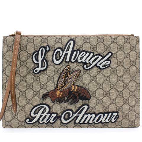 Supreme Monogram Embroidered Large Blind For Love Zip Pouch Brown