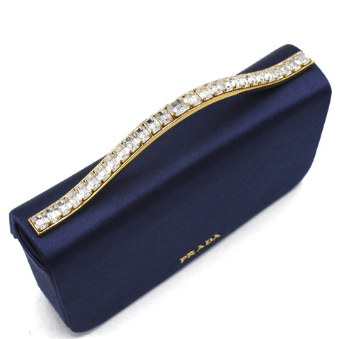 Blue Silk Crystal Handle Evening Bag