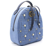 Denim Matelasse Pearl Studded GG Marmont Backpack Blue