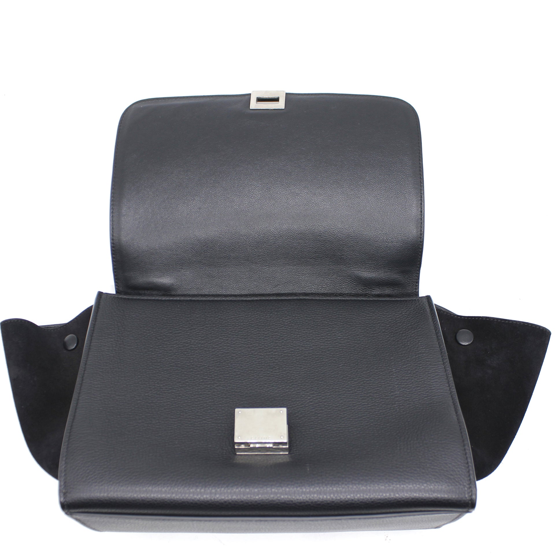 Textured Calfskin and Suede Medium Trapeze Luggage Black