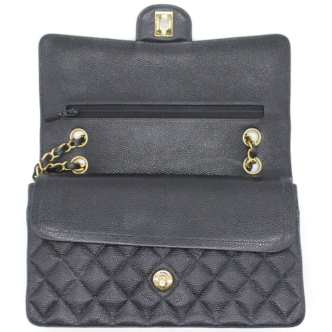 Vintage Black Quilted Caviar Leather Classic Double Flap Bag