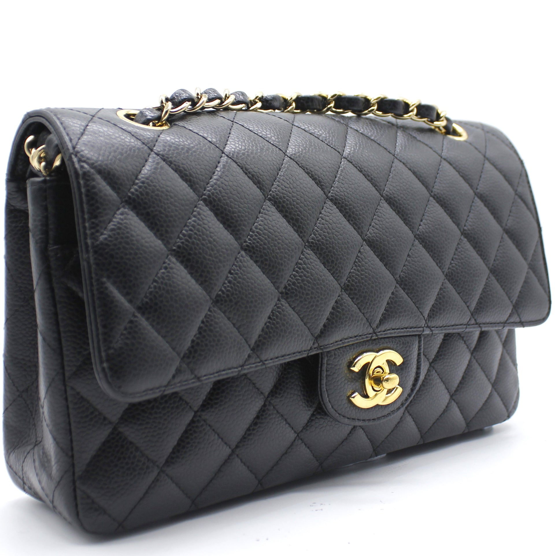 Chanel Black Quilted Caviar Leather Classic Double Flap Bag