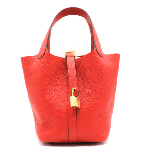 Hermes "Picotin Lock" Bag in Red Clemence Leather