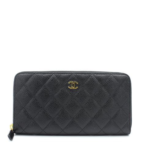 Caviar Quilted Large Gusset Zip Around Wallet