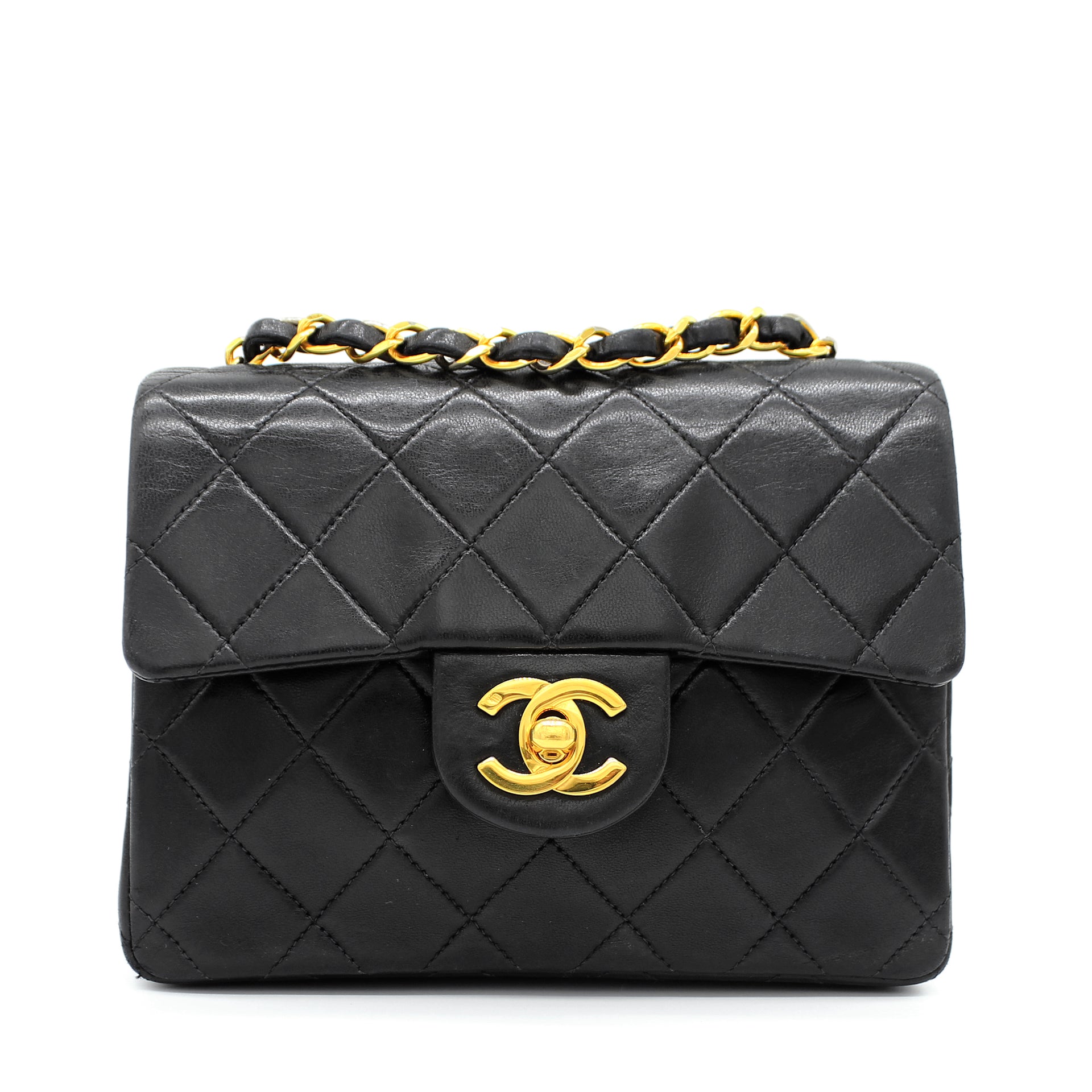 Chanel Vintage Square Classic Single Flap Bag Quilted Patent Mini Black  19237642