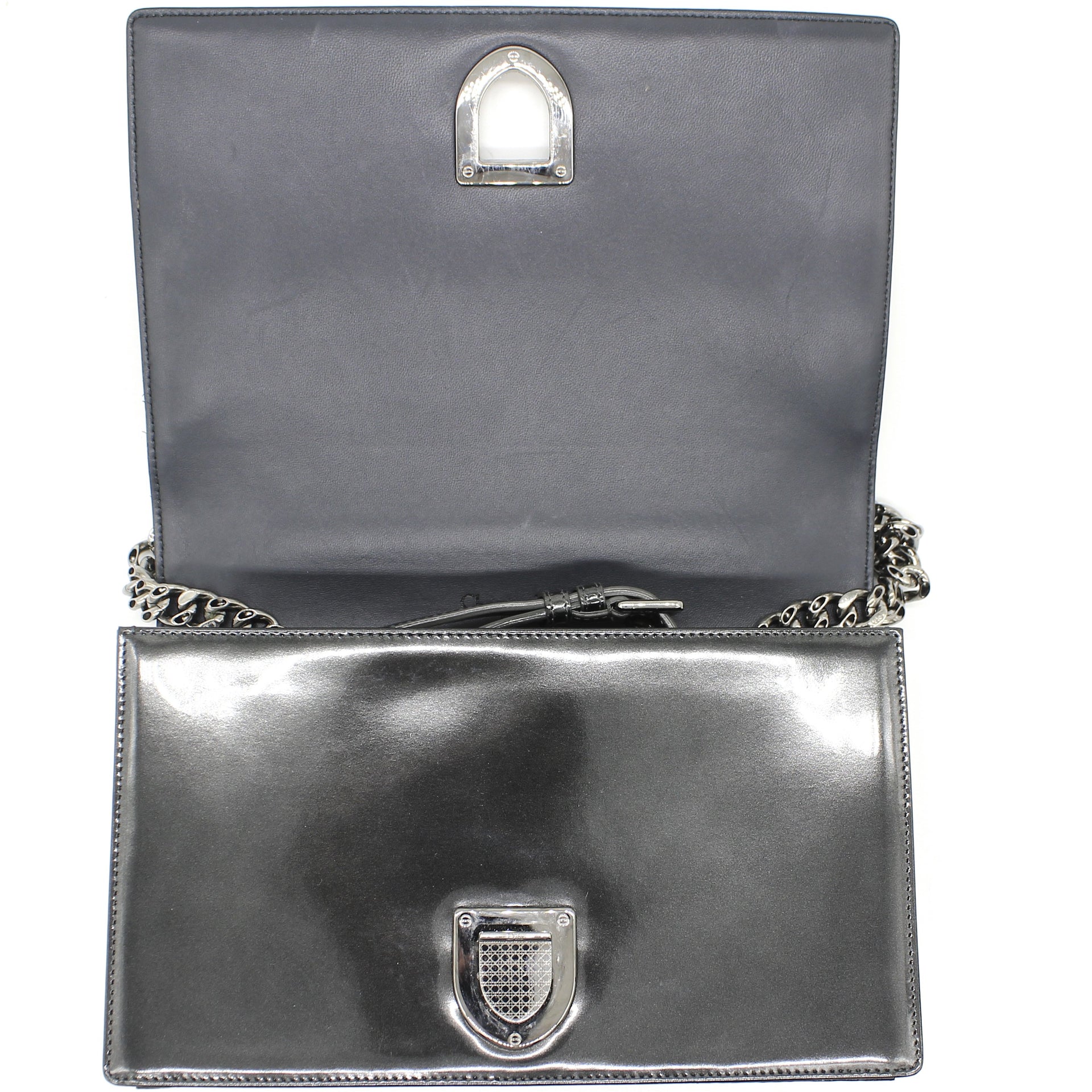 CHRISTIAN DIOR Diorama Metallic Silver Flap Evening Bag Clutch Calfskin