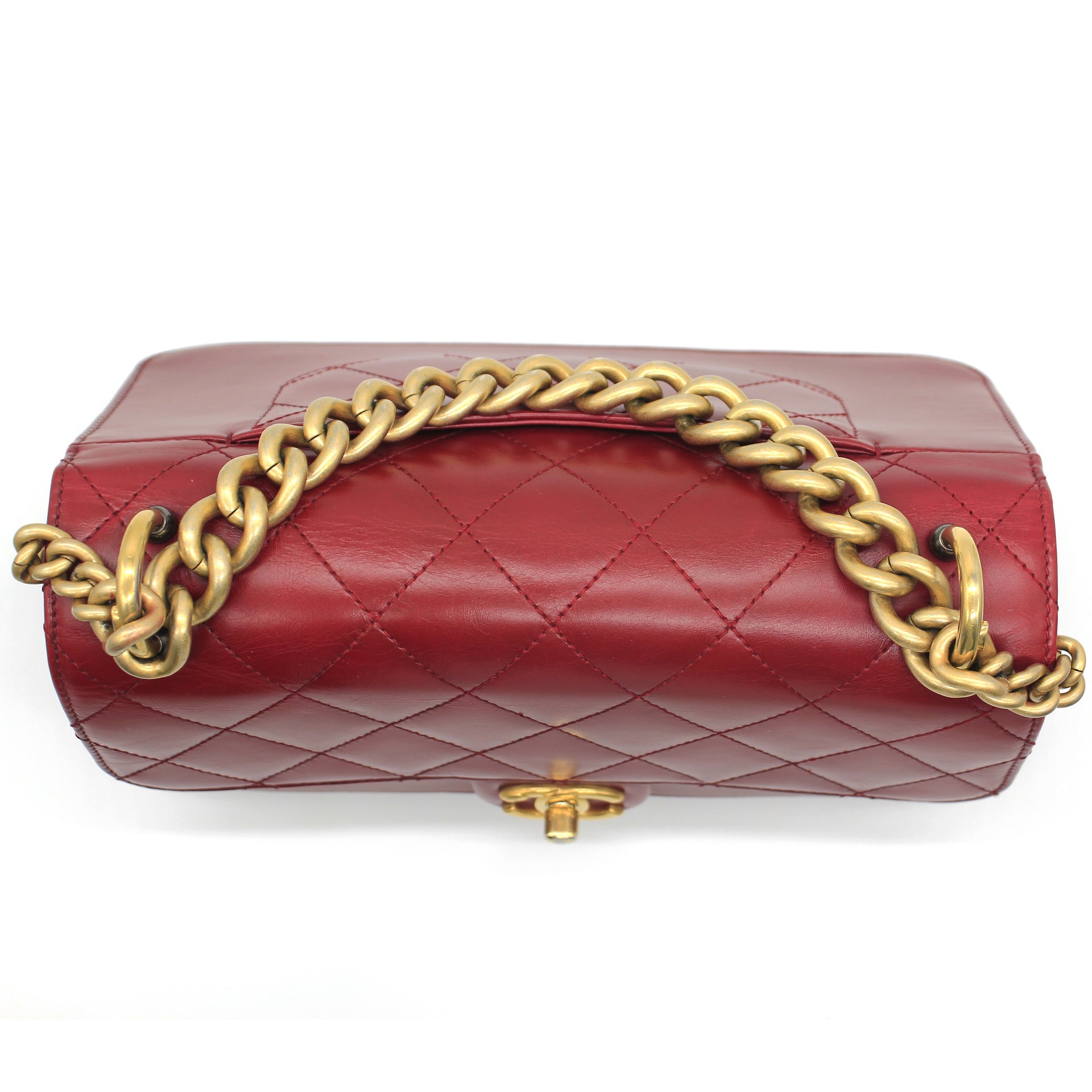 Calfskin Quilted Small Straight Lined Flap Red