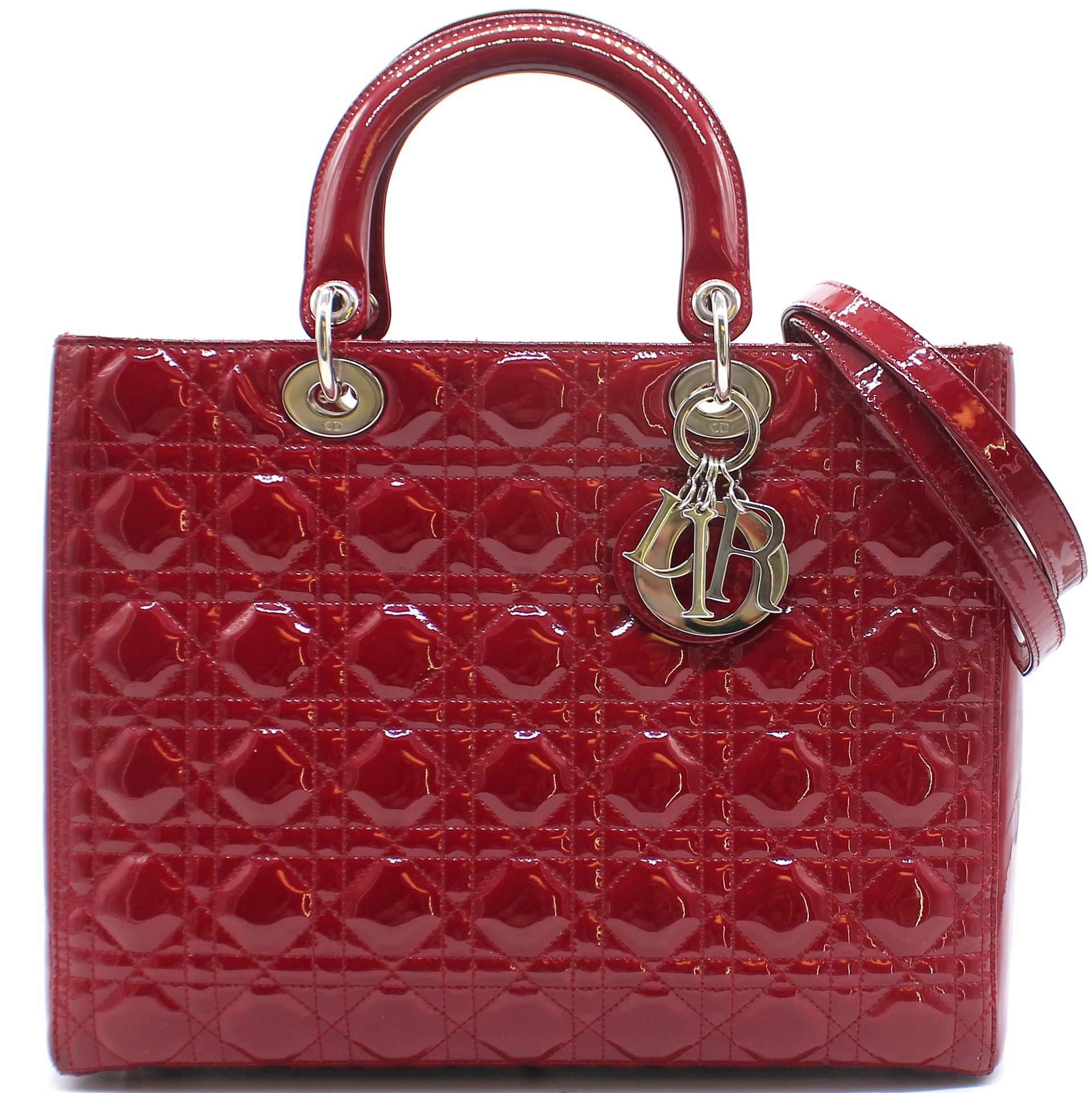 Large Lady Dior in Red Patent Leather