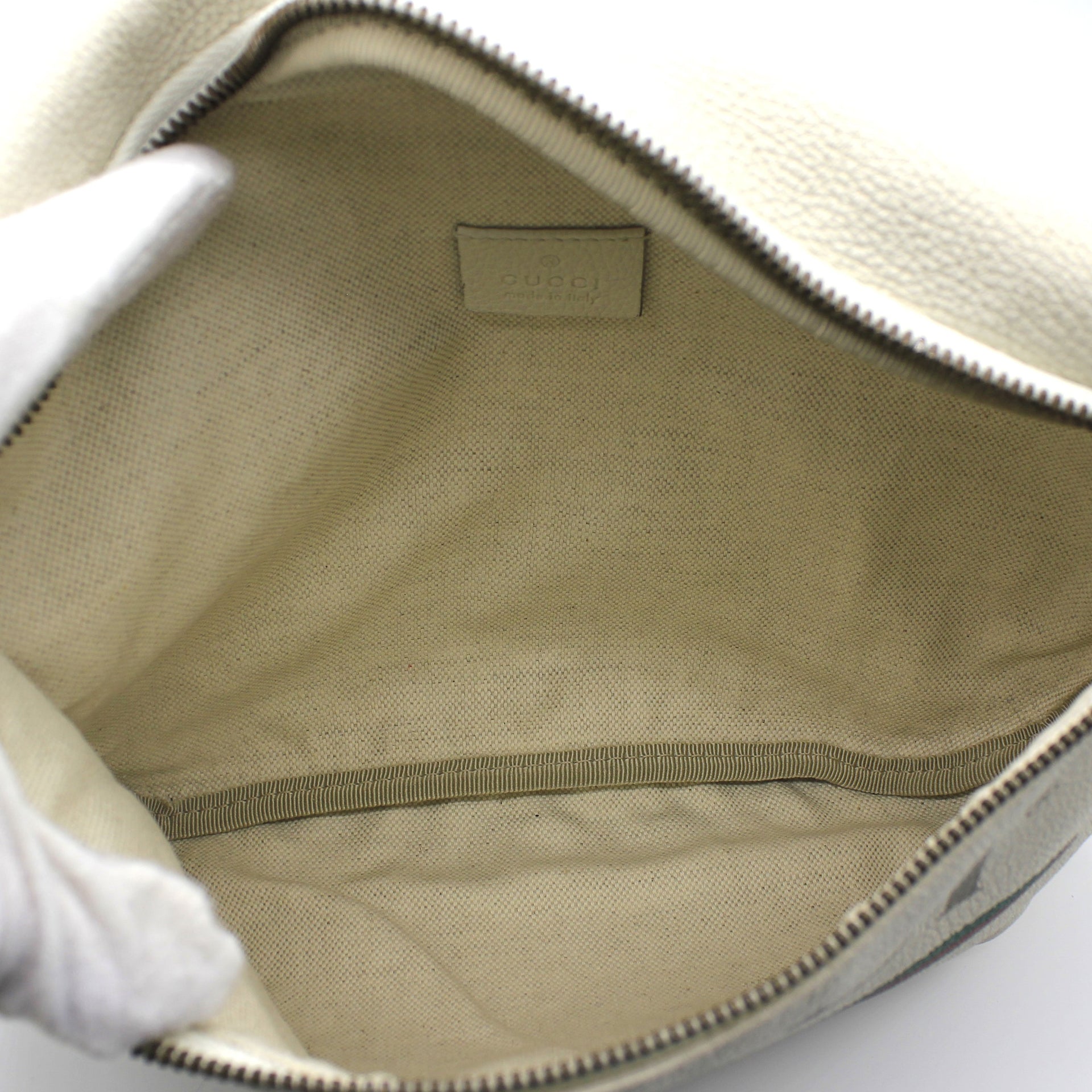 Print leather belt bag White