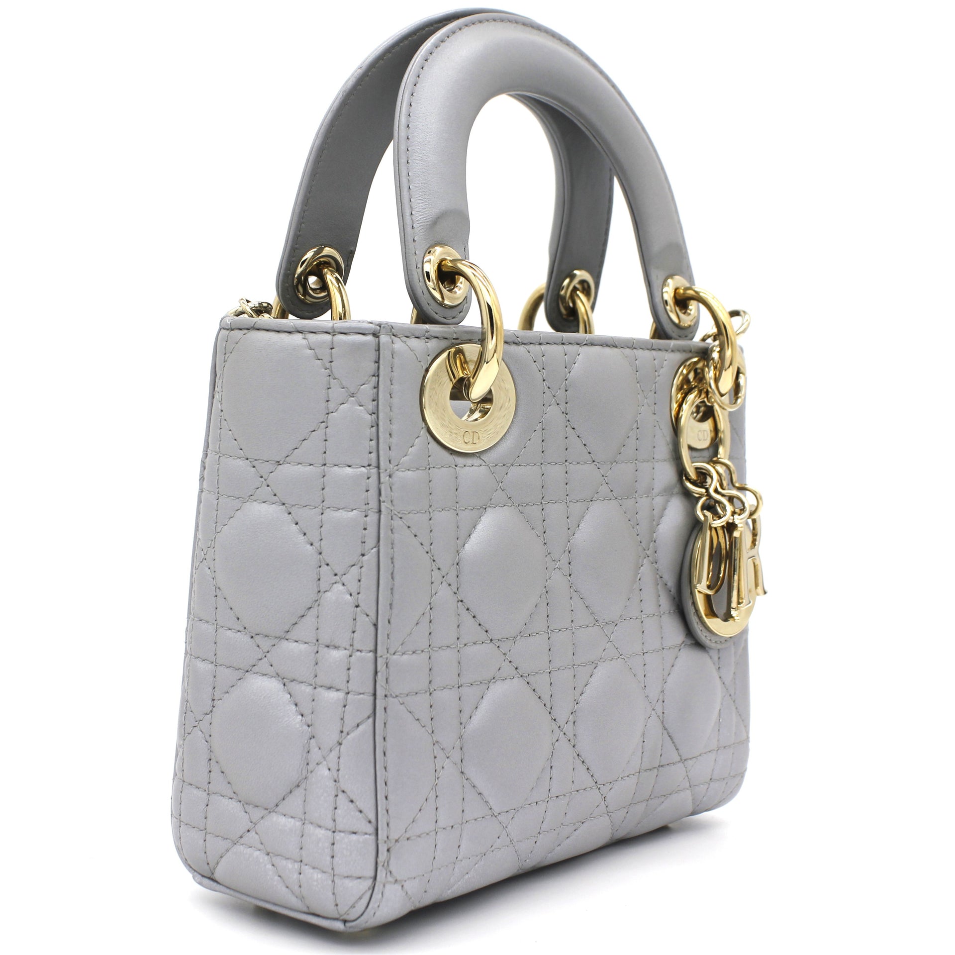 Mini Lady Dior Bag with Chain in Grey Pearly Lambskin