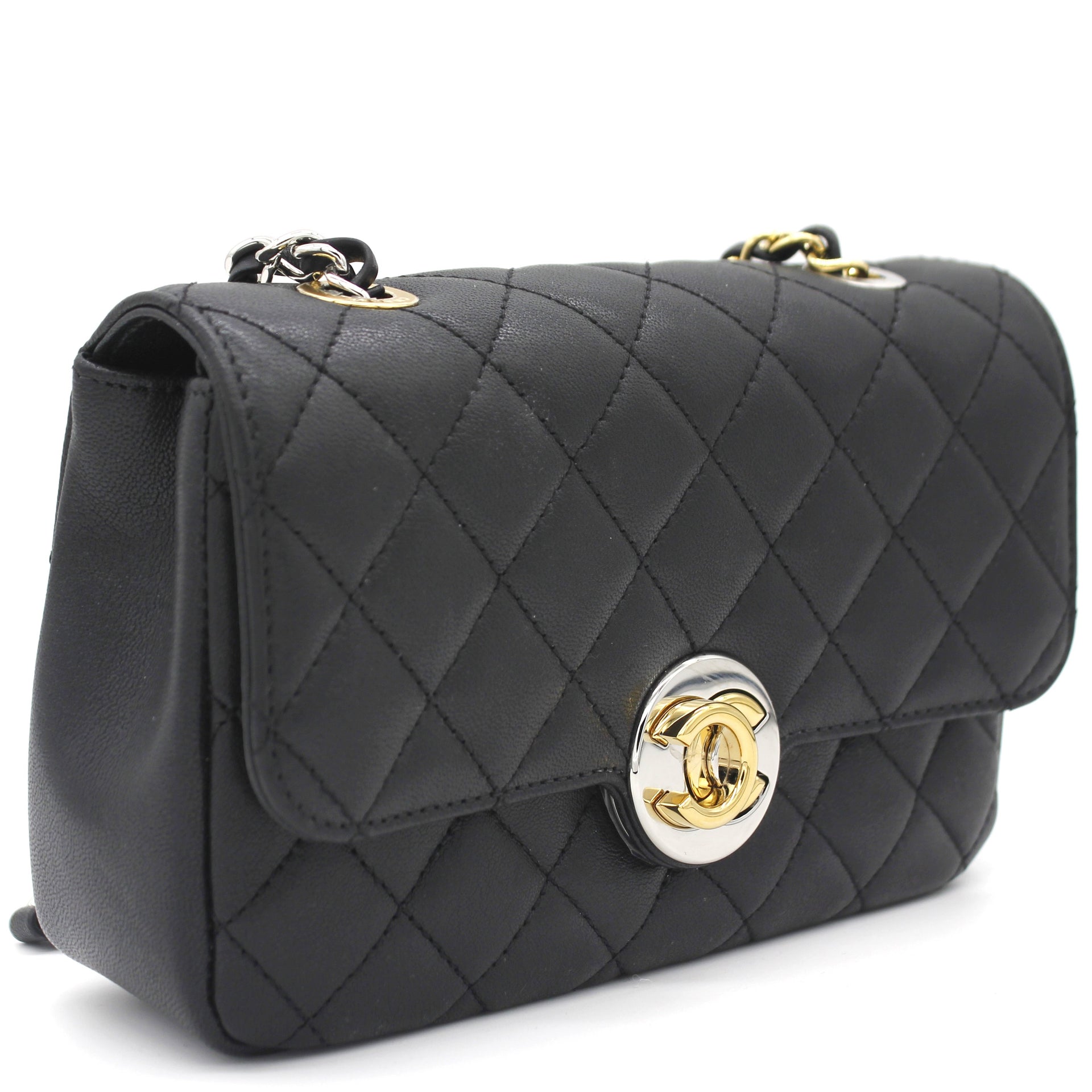 Chanel Black Calfskin Mini Flap Bag with Round CC Turn Lock – STYLISHTOP