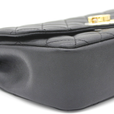 Black Calfskin Mini Flap Bag with Round CC Turn Lock