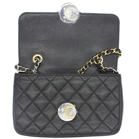 Black Calfskin Mini Flap Bag with Round CC Turn Lock