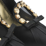 Black Satin Jeweled Bow Pumps