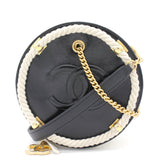 Crumpled Calfskin Cotton CC Small Round Bag Black