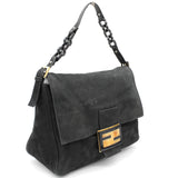 Black Iridescent Leather Mama Forever Large Flap Shoulder Bag