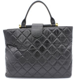 Quilted Calfskin Handle Shopping Tote Black