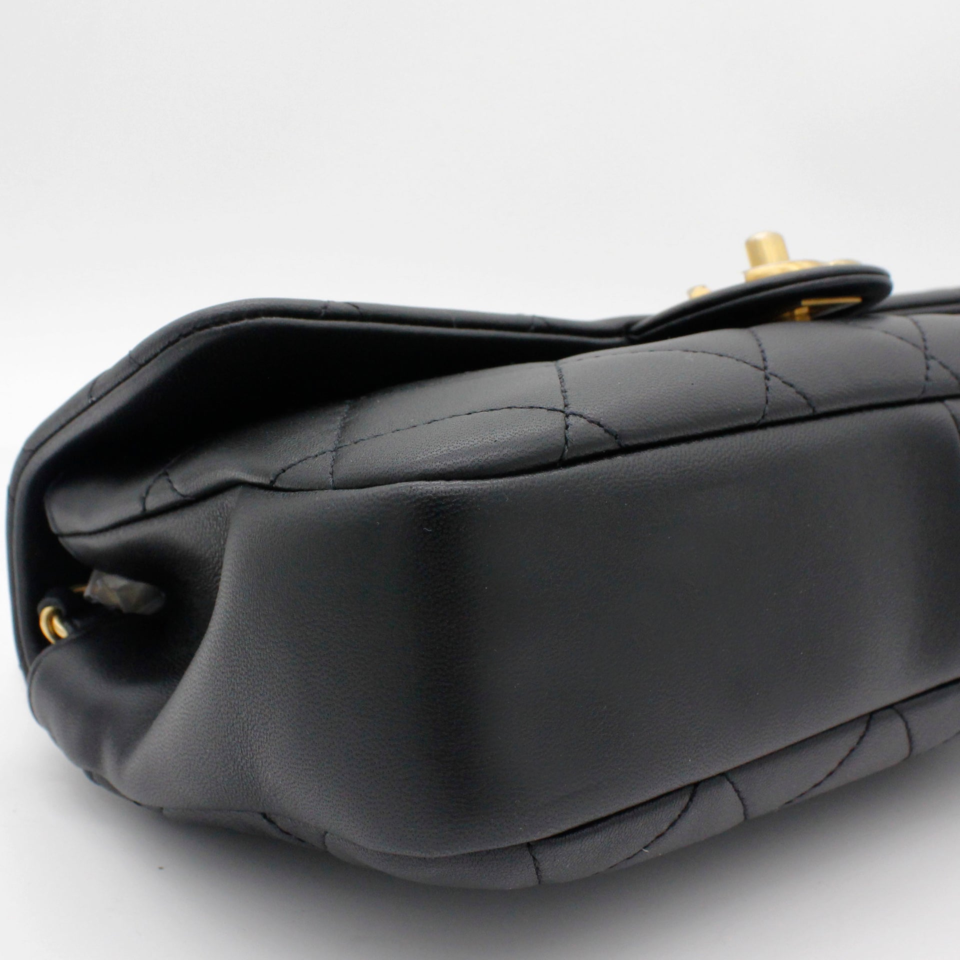 Lambskin Quilted Small Circular Handle Bag Black