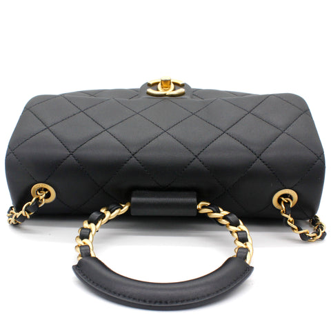 CHANEL Lambskin Quilted Small Circular Handle Bag Black | FASHIONPHILE