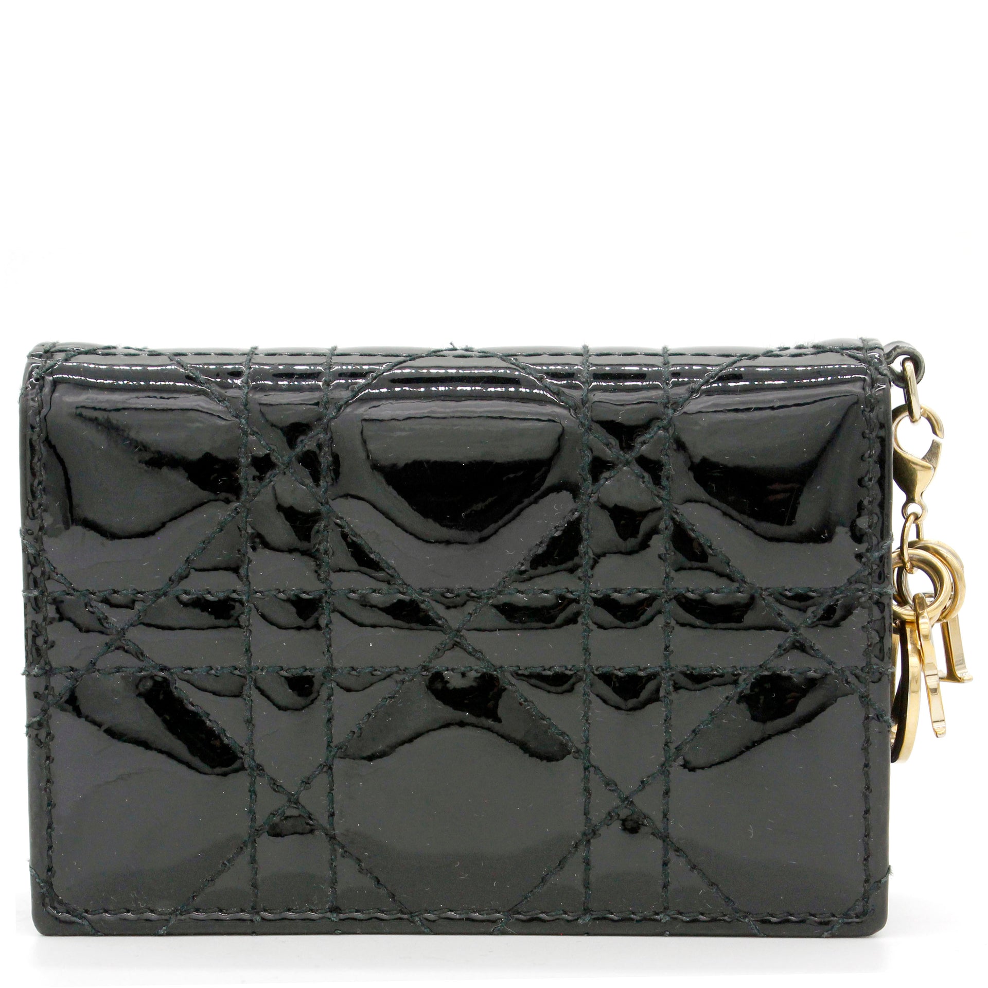 Patent Cannage Lady Dior Mini Wallet Black