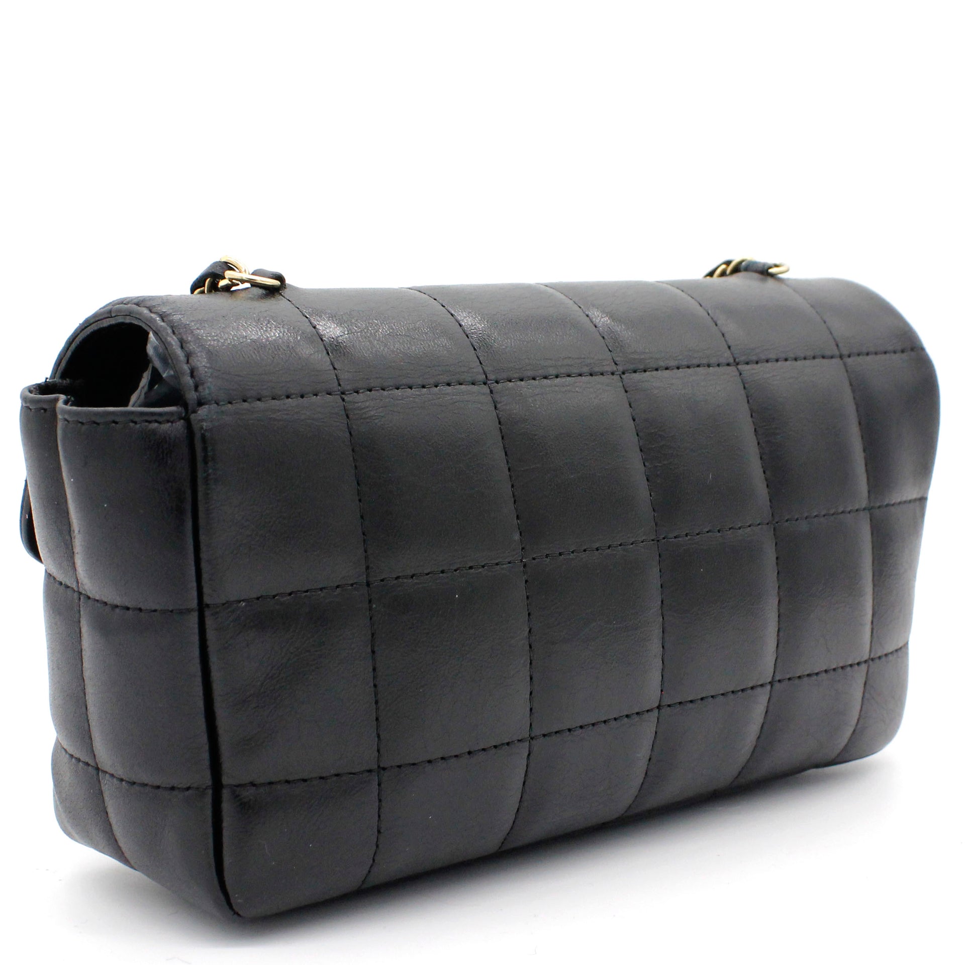 Square Quilted Chocolate Bar Mini Flap Black
