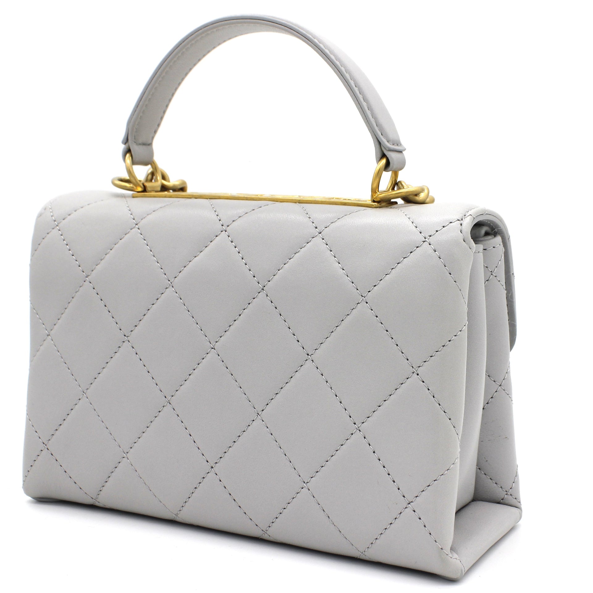 Quilted Lambskin Top Handle Flap Bag