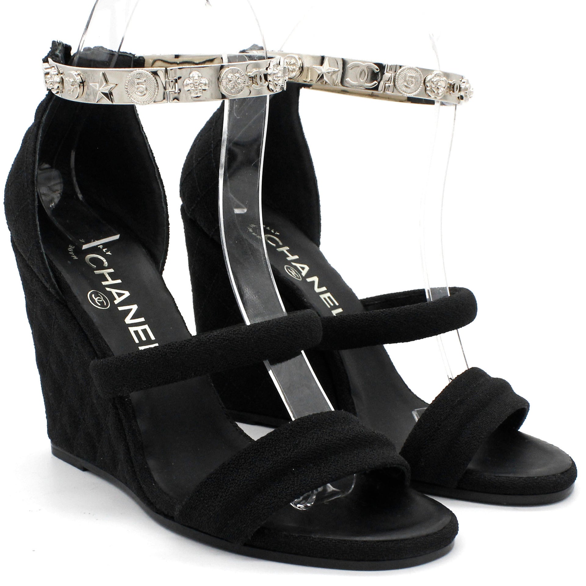 Chanel Black Leather Chain Trim Peep Toe Pumps Size 37 Chanel | The Luxury  Closet