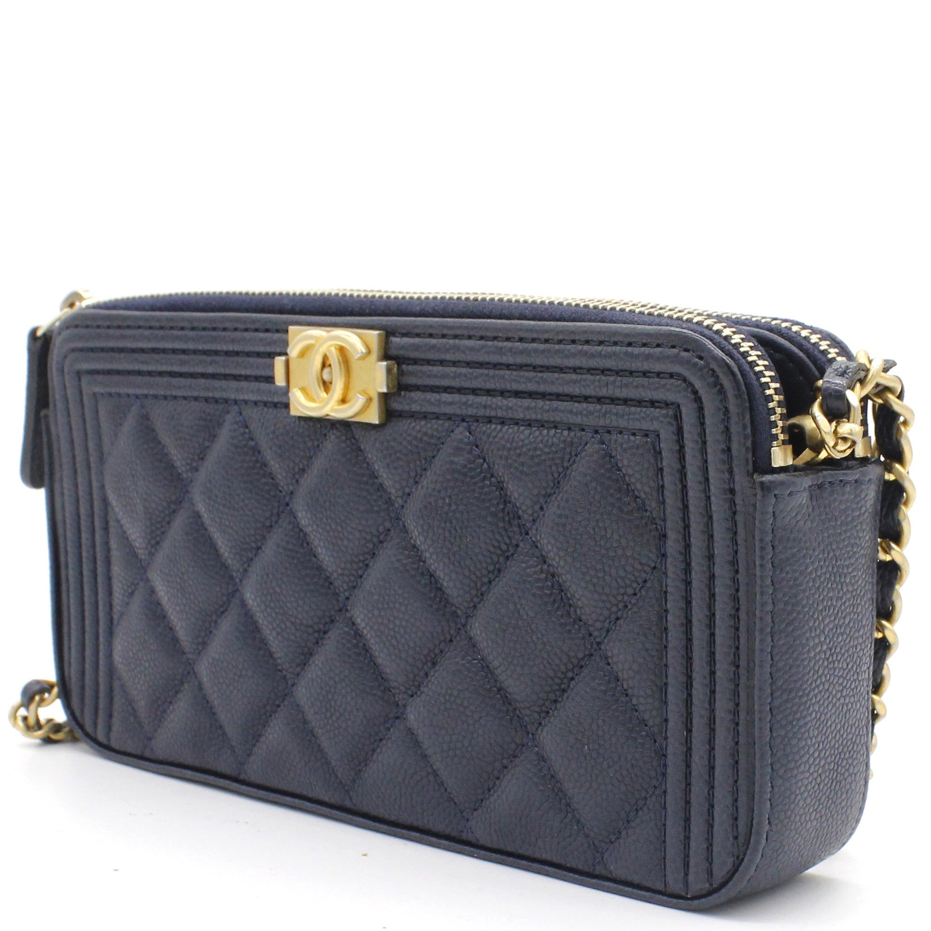 Chanel Black Quilted Caviar Leather WOC Double Zip Wallet on Chain