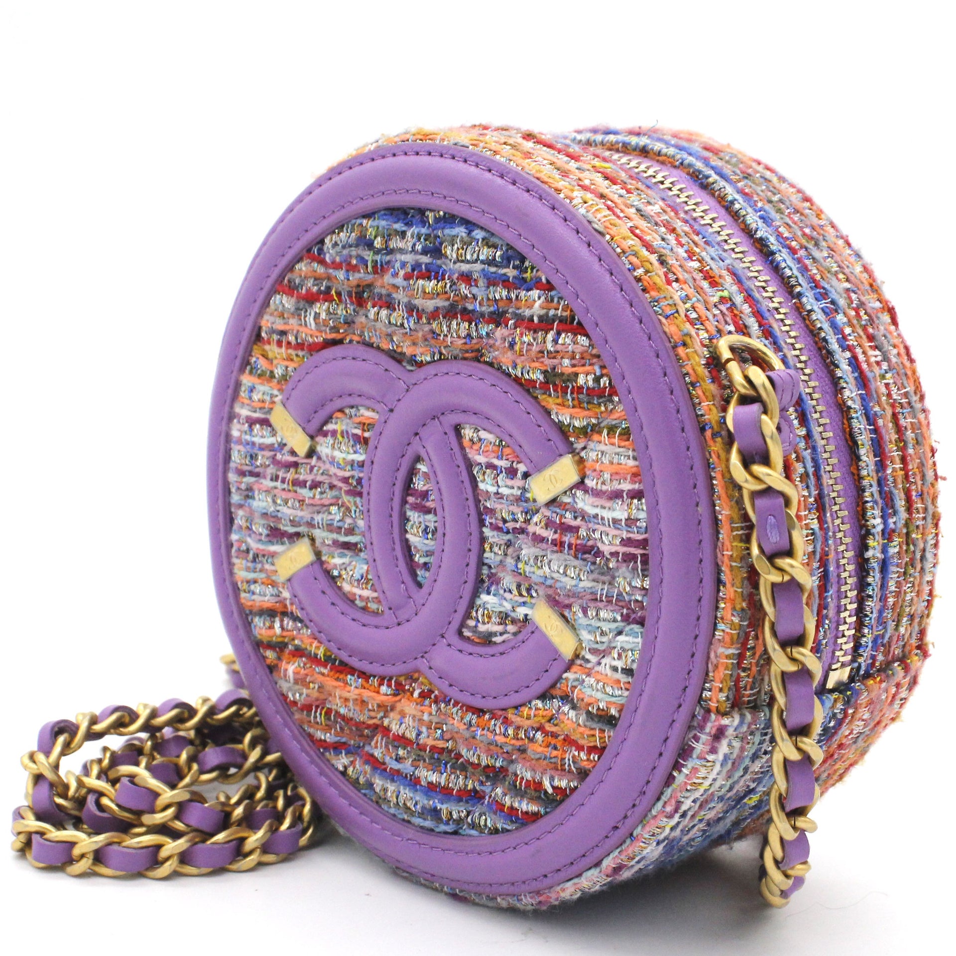Chanel CC Tweed Fabric Round Clutch With Chain – STYLISHTOP