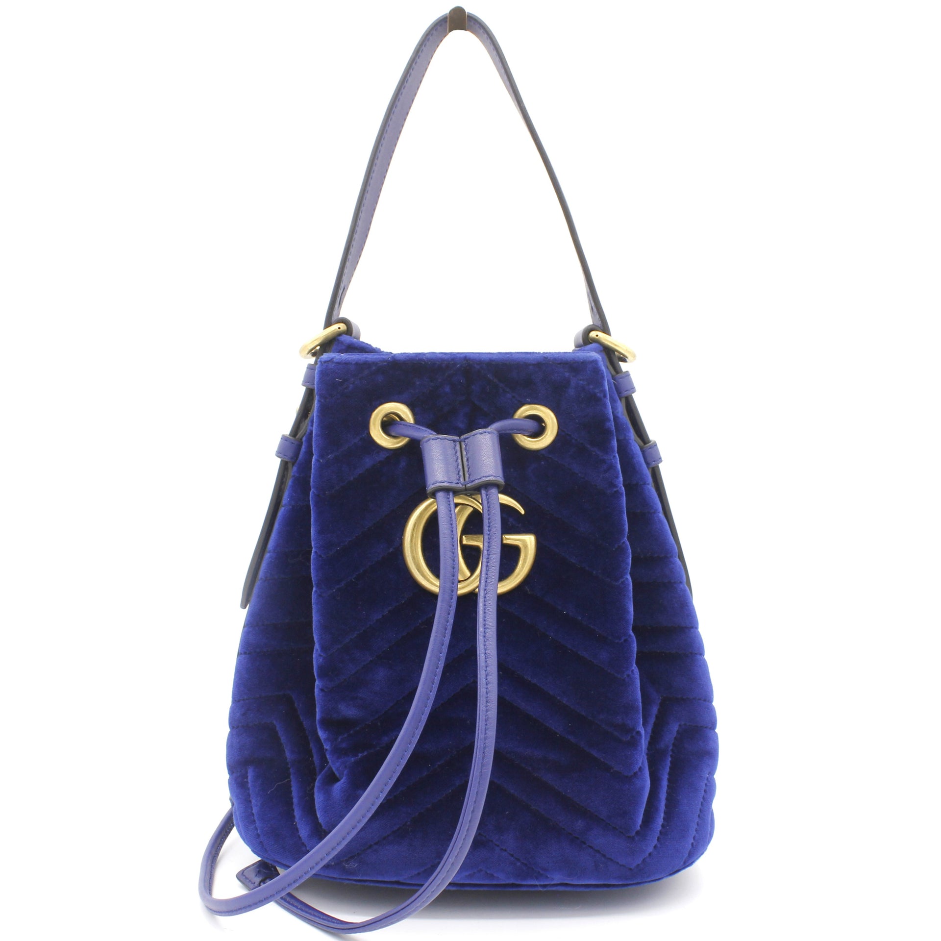 Velvet Matelasse GG Marmont Bucket Bag Blue