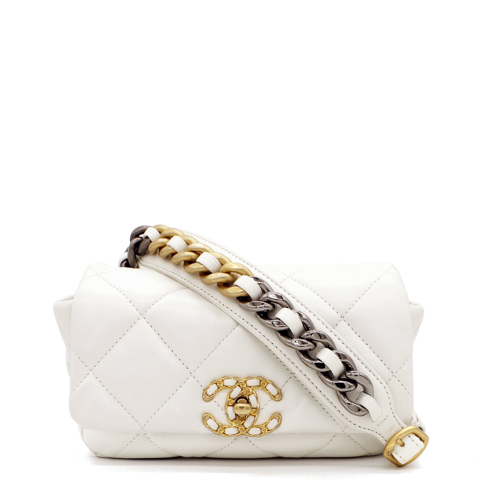 Lambskin Quilted 19 Waist Bag White
