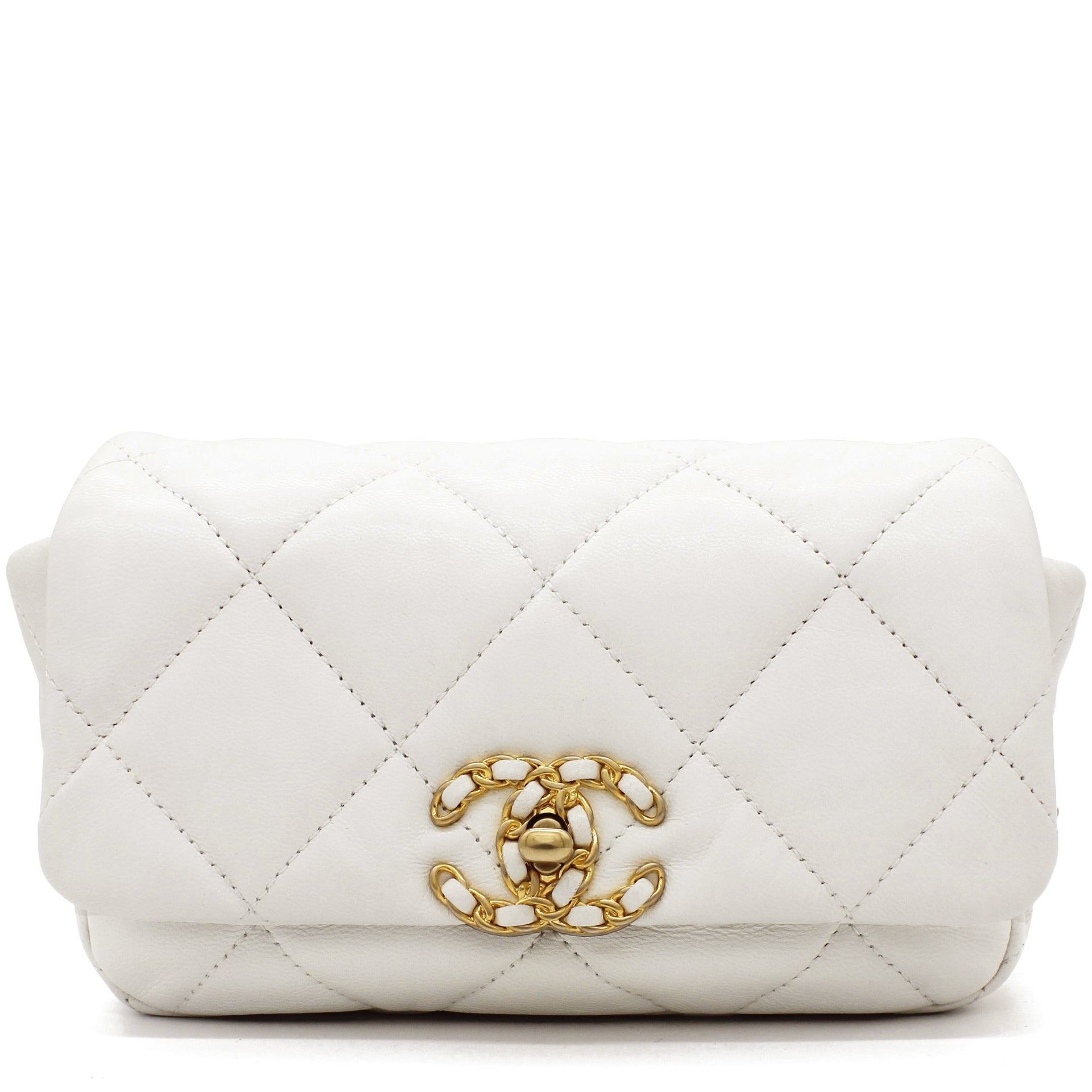 Chanel 22S Lambskin Chanel 19 Flap Bag Crossbody Bag Small White in  Lambskin Leather with Silver-tone - US