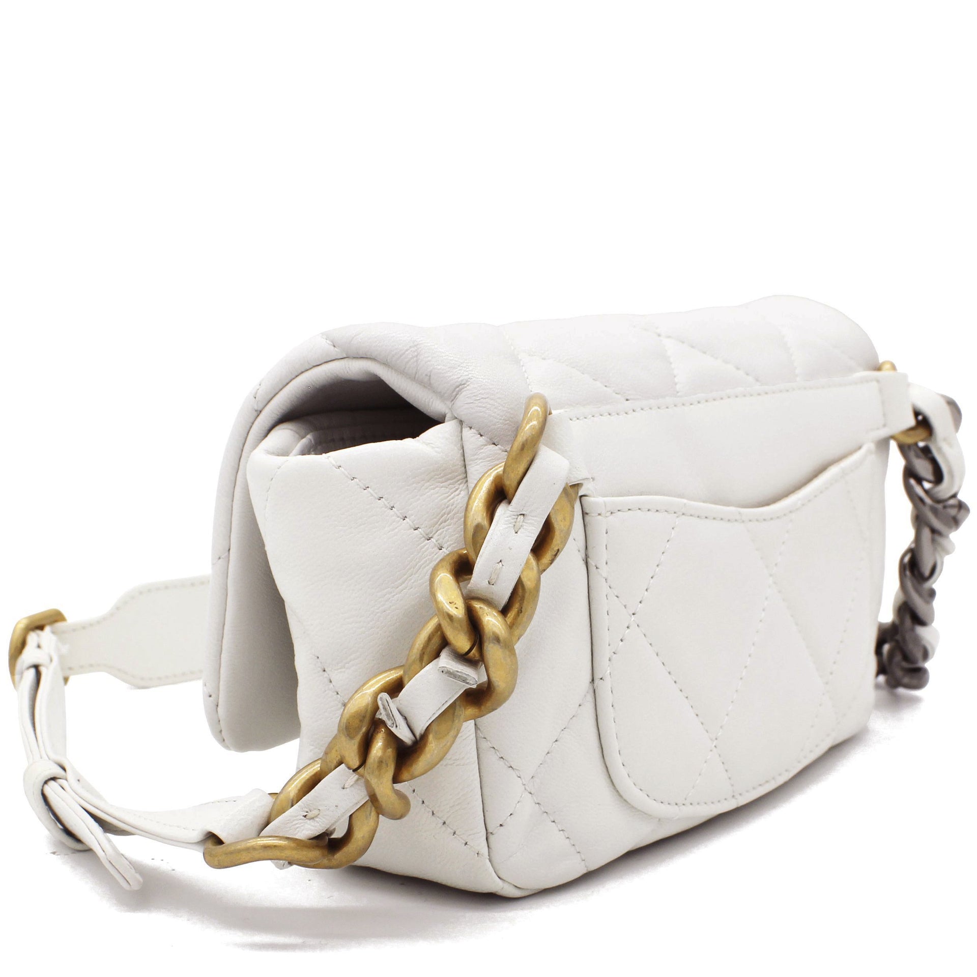 Lambskin Quilted 19 Waist Bag White