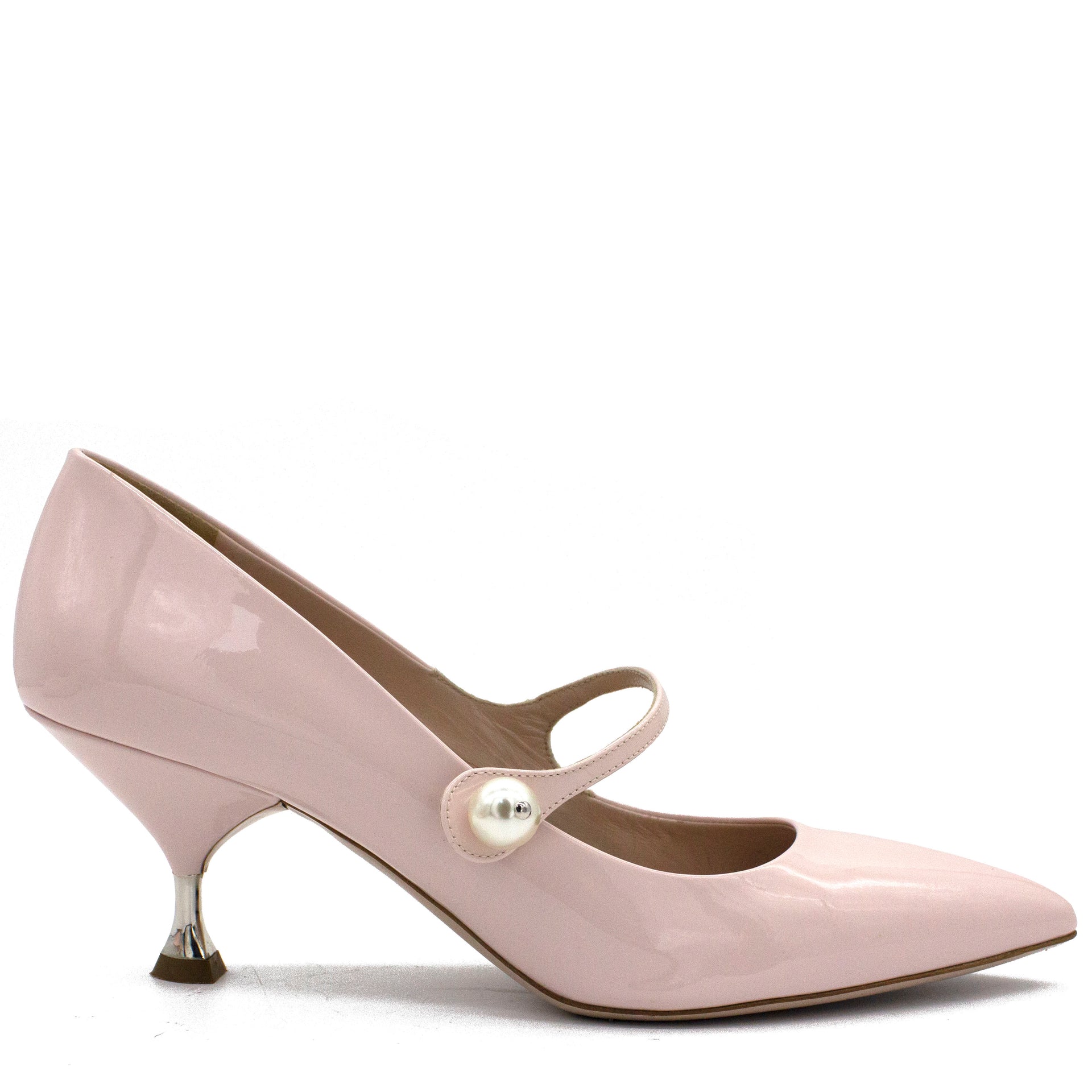 Faux Pearl-embellished Patent-leather Mary Jane Pumps