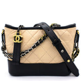 Calfskin Quilted Small Gabrielle Hobo Black Beige