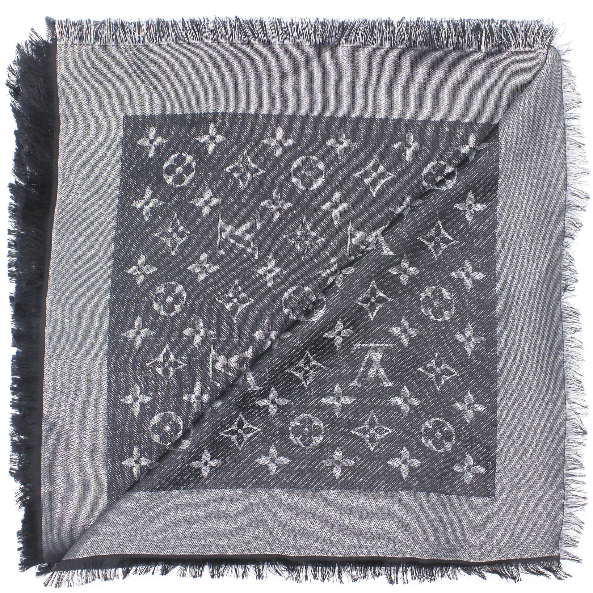 Louis Vuitton Silk Wool Monogram Denim Shawl Black 556333
