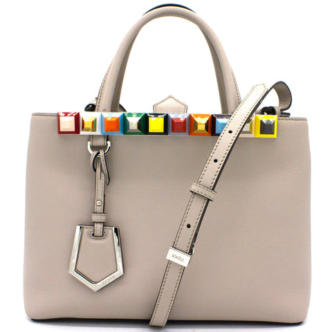 Calfskin Studded Petite 2Jours Tote Grey