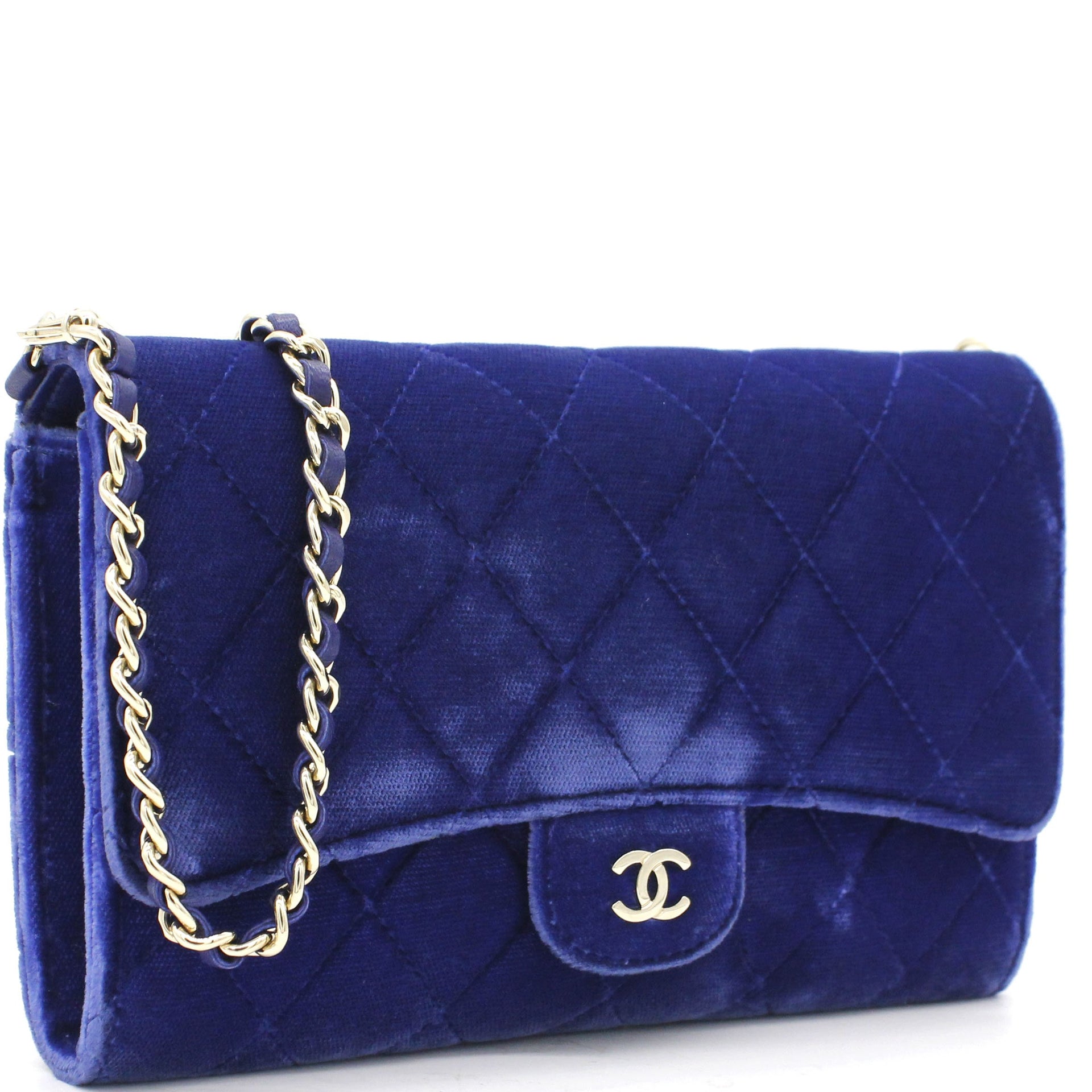 Velvet Quilted Wallet on Removable Chain Navy