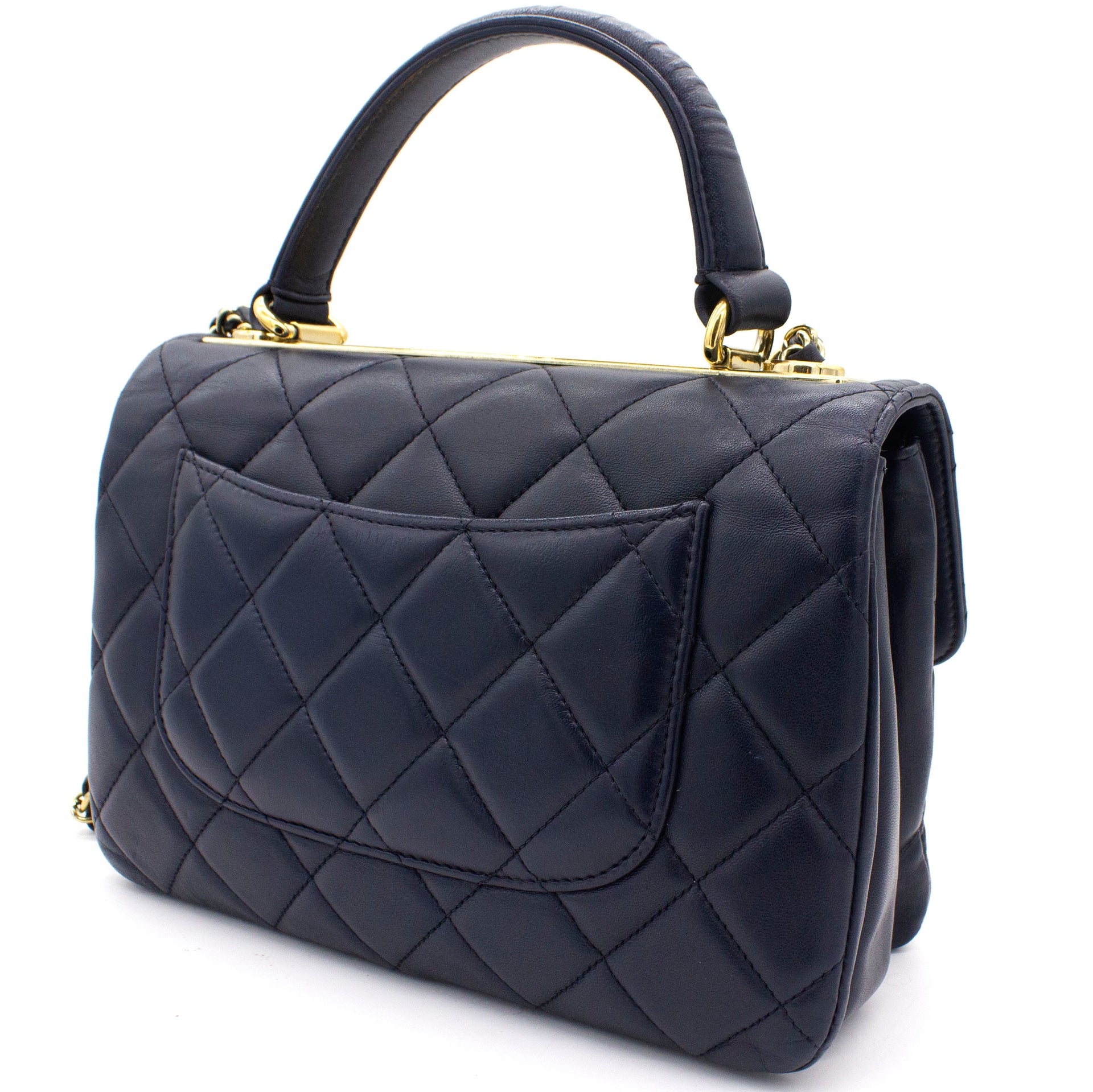 Navy Blue Quilted Leather Small Trendy CC Flap Shoulder Bag