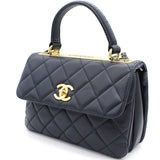 Navy Blue Quilted Leather Small Trendy CC Flap Shoulder Bag