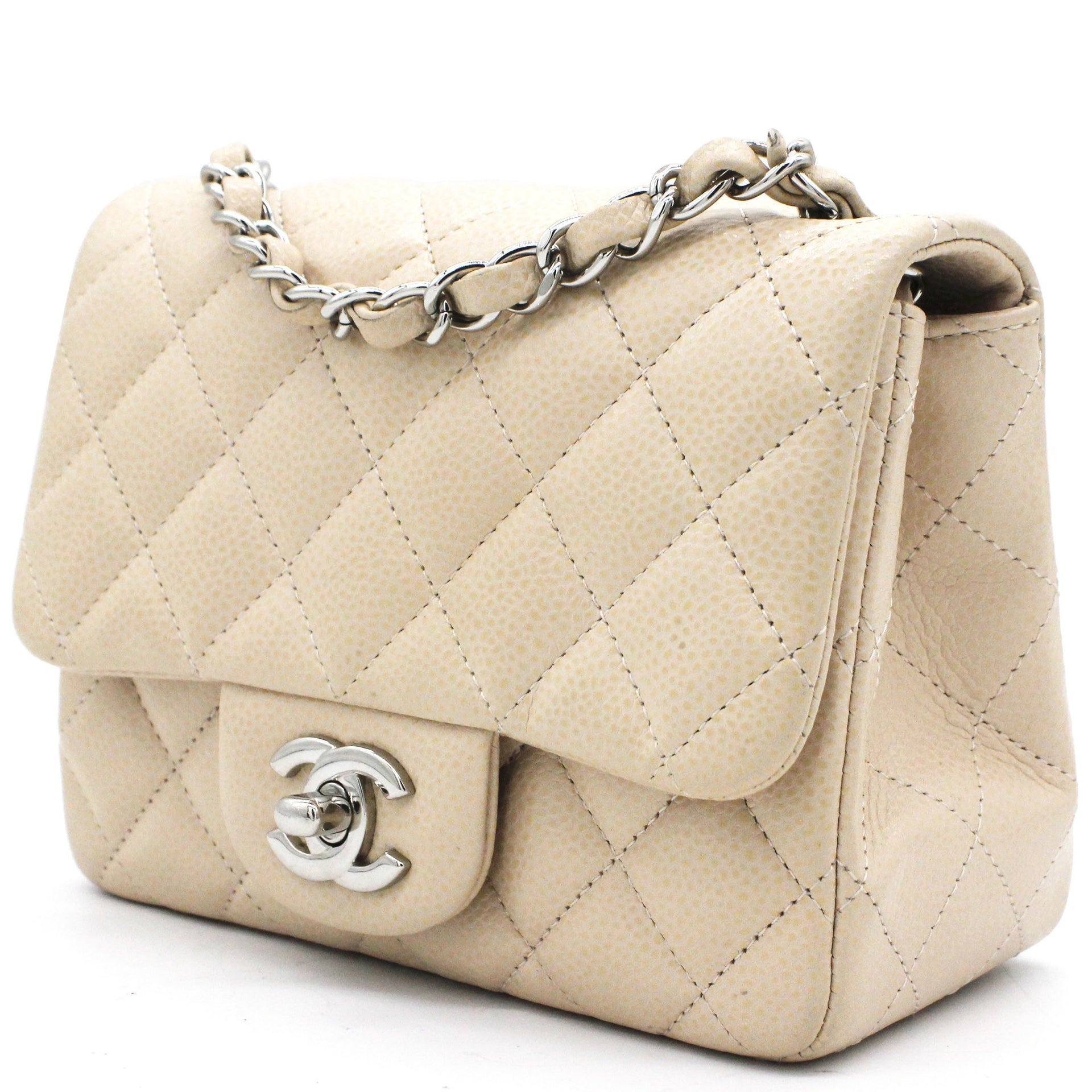 CHANEL Caviar Quilted Mini Square Flap Beige 101669