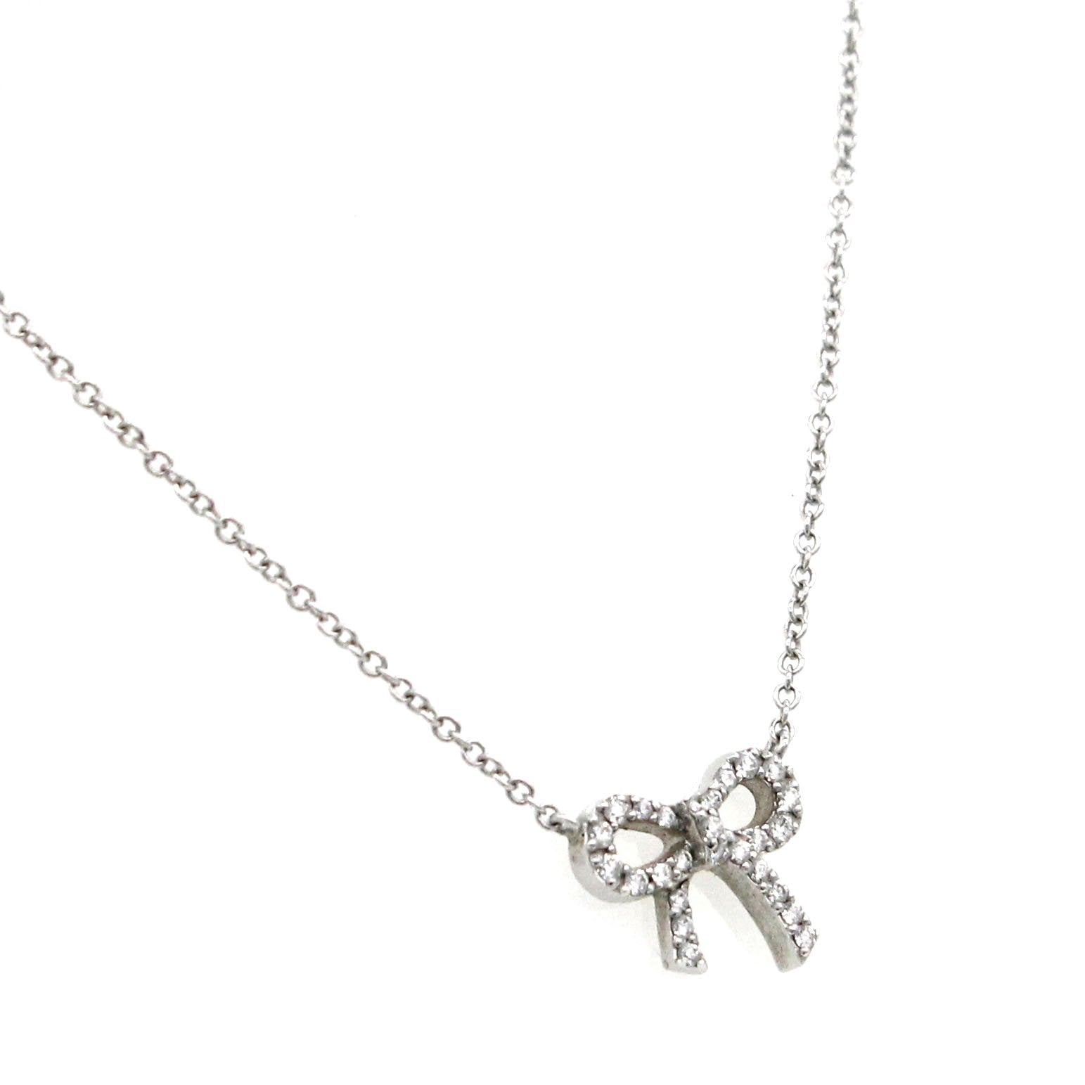 18K White Gold Diamond Mini Bow Pendant Necklace