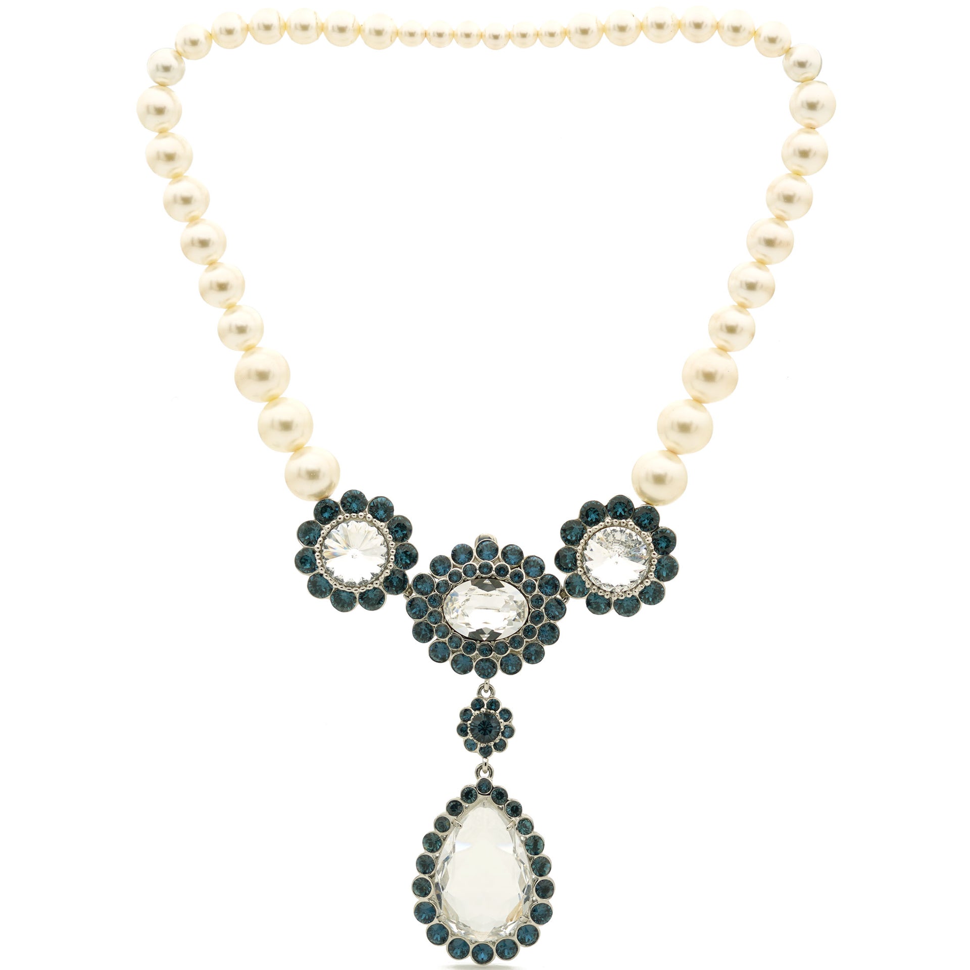 Crystal Embellished Floral Pearls Necklace