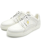 White FF Pattern Leather Low Top Sneakers Men 7