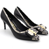 Black Leather and Snakeskin Pumps 37.5
