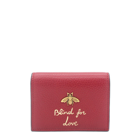 Red Leather Blind For Love Bee Accent Bifold Wallet