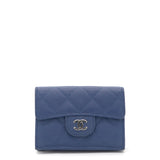 Classic Caviar Quilted Tri-Fold Wallet Navy