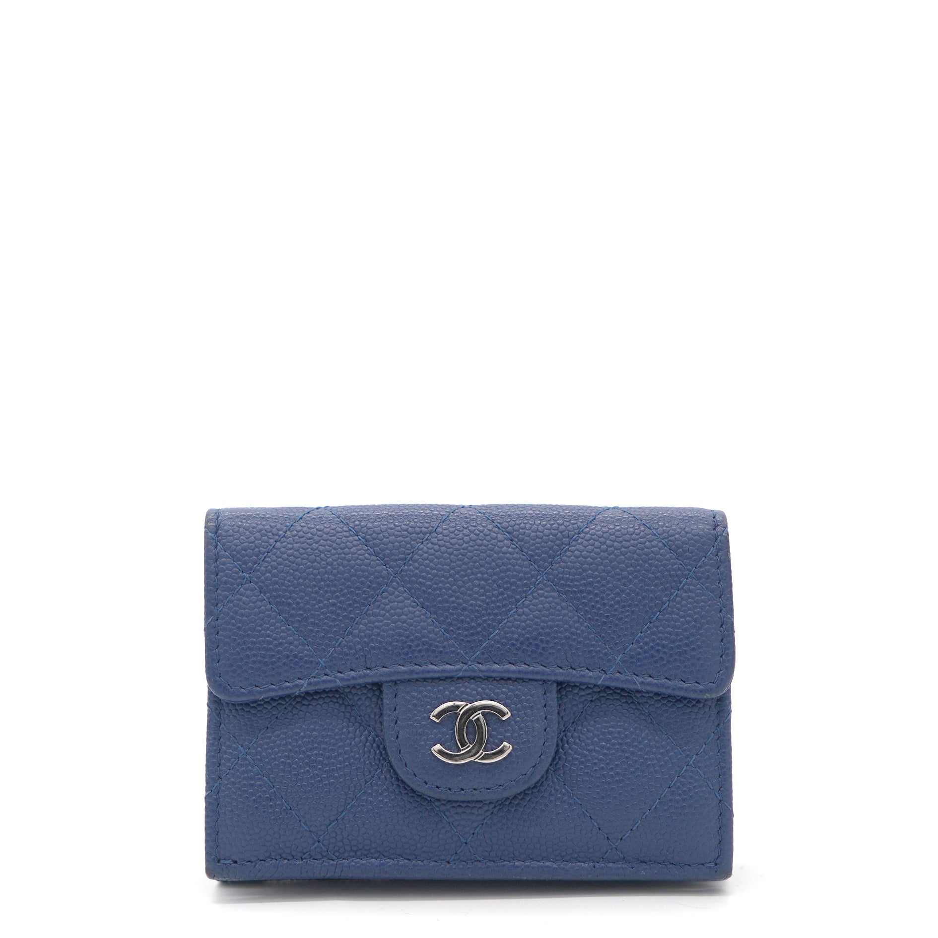 Classic Caviar Quilted Tri-Fold Wallet Navy